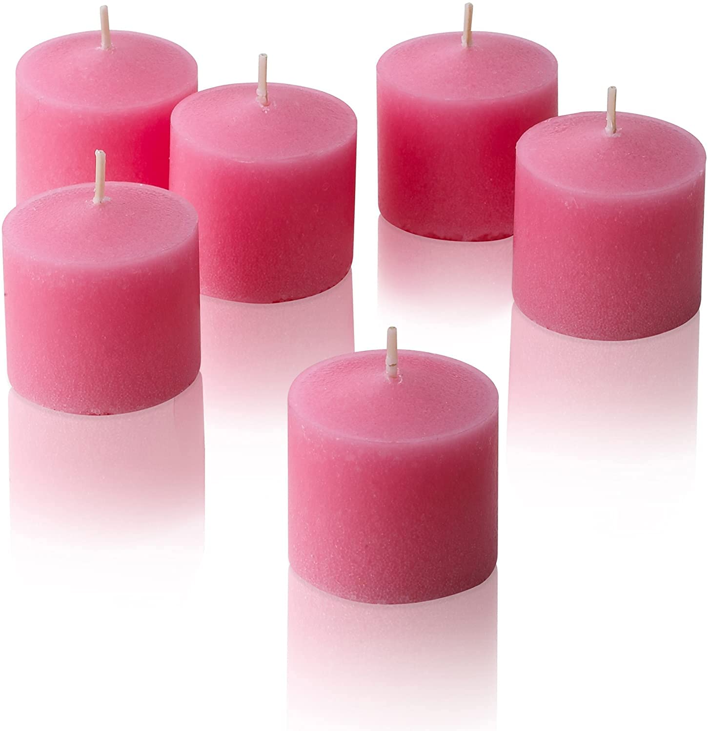 MOWIN Votive Candles Unscented Smokeless Wax Candles Set of 6 Votive Glass Candle Home Decor Small Candle 8-9 Hour (Pink Votive